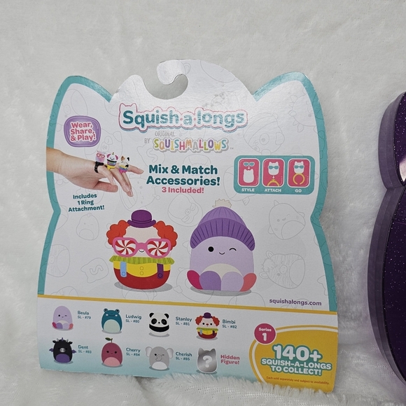 NEW Squishmallows Squishalongs 1 & Plastic Purple Carrying Cat Storage Container - Picture 4 of 11